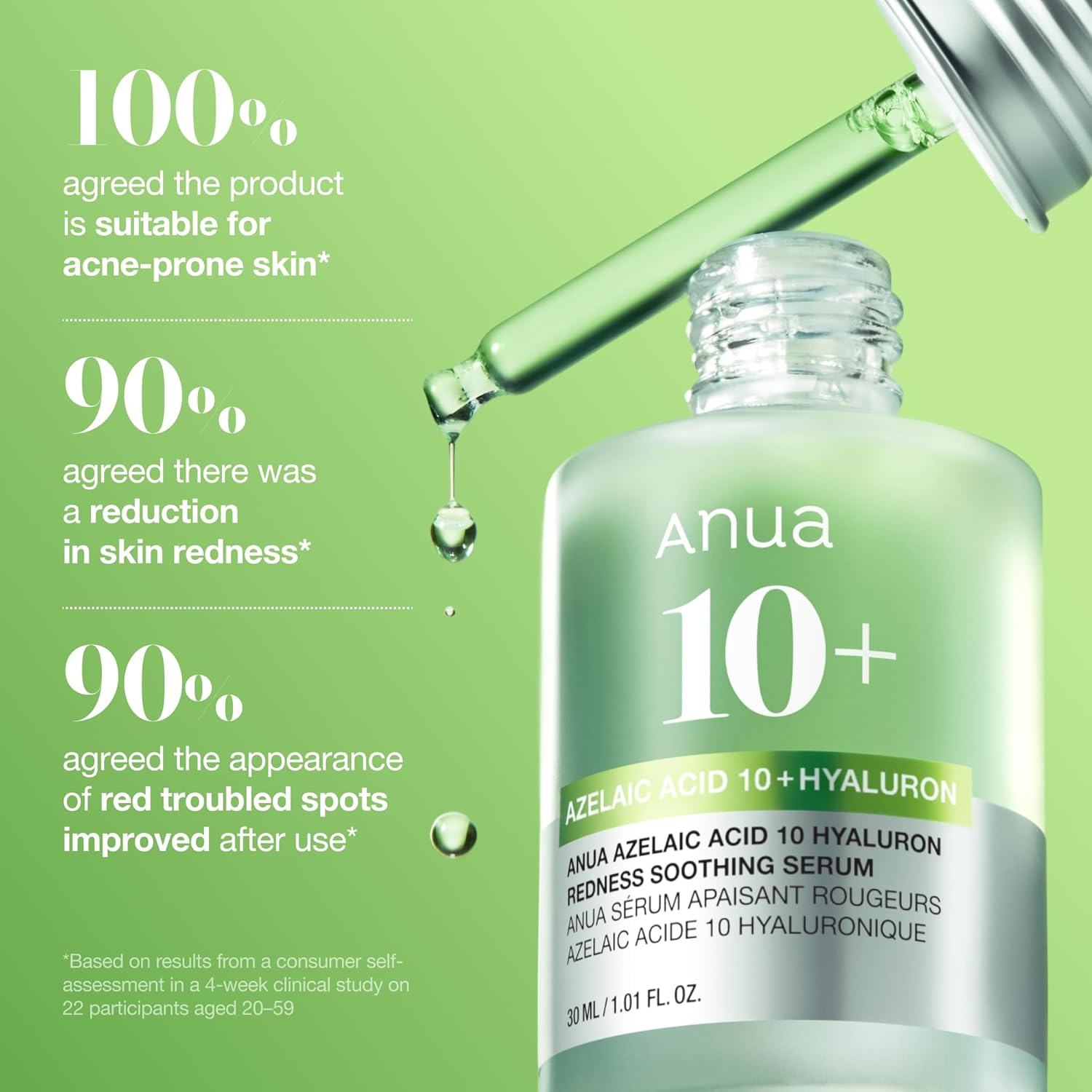 Anua Azelaic Acid 10% Serum 30ml - Hyaluronic Acid & Niacinamide Facial Serum for Sensitive Skin, Redness Relief, Dark Spot Care, Vegan Korean Skincare
