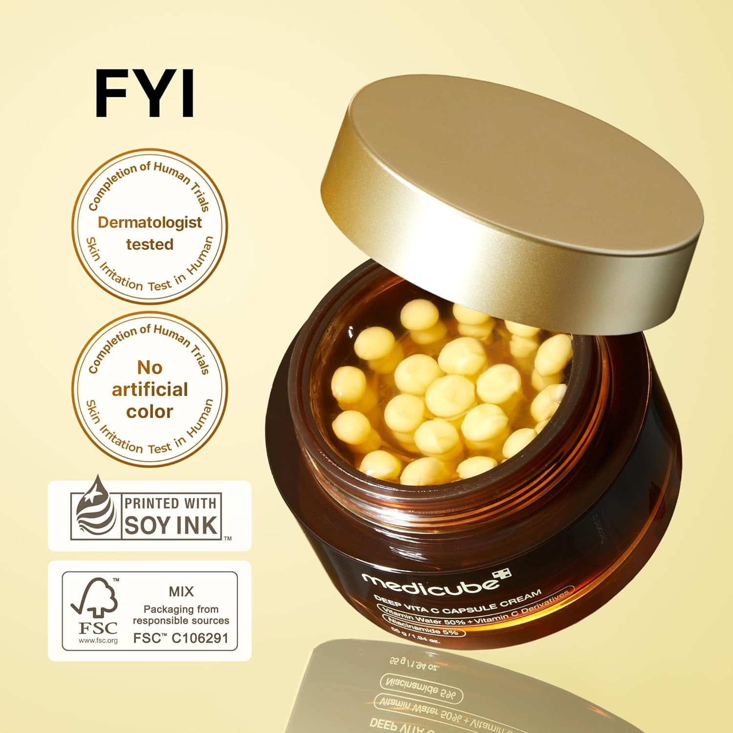 medicube Golden Capsule Vitamin C Face Moisturiser - Anti Wrinkle Hydrating Gel Cream Korean Skin Care 55ml