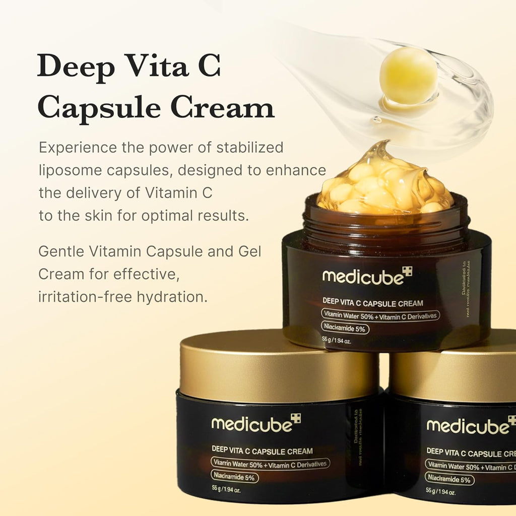 medicube Golden Capsule Vitamin C Face Moisturiser - Anti Wrinkle Hydrating Gel Cream Korean Skin Care 55ml