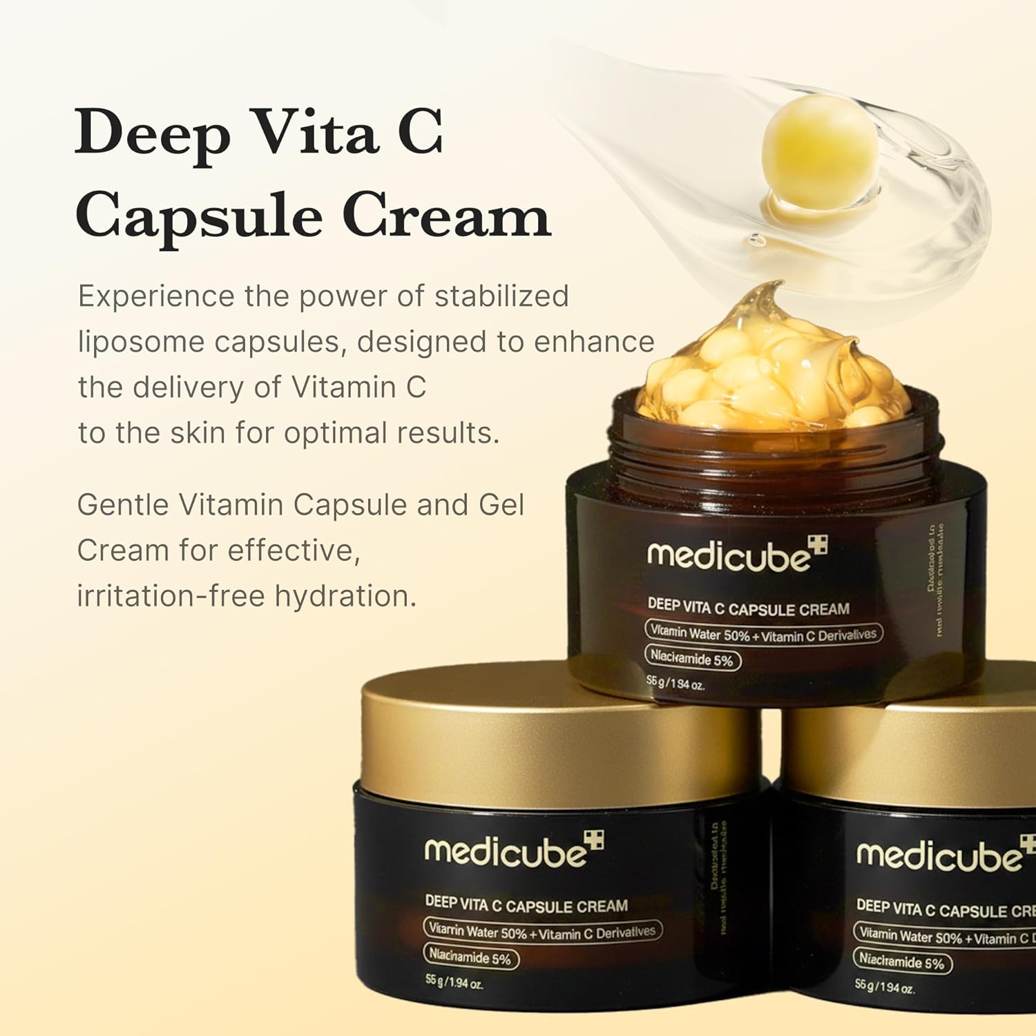 medicube Golden Capsule Vitamin C Face Moisturiser - Anti Wrinkle Hydrating Gel Cream Korean Skin Care 55ml